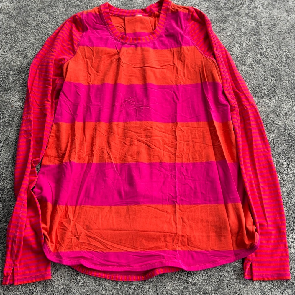 Sea Wheeze Lululemon athletica Red and Pink Striped Long Sleeve Top